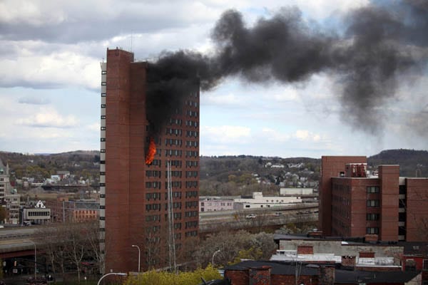 Fire breaks out in downtown high-rise (photos)